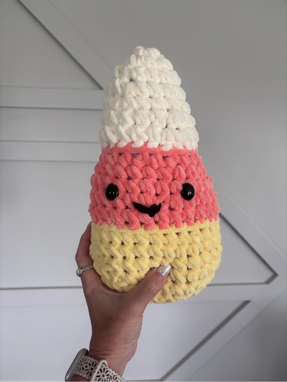 Handmade Plush Candy Corn Plushie - Cream, Coral, Yellow